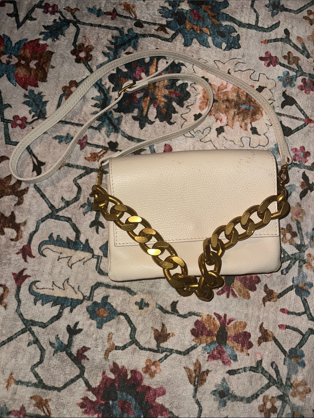 Genuine Italian Leather Chic Cream Crossbody Bag with Gold Chain Accent